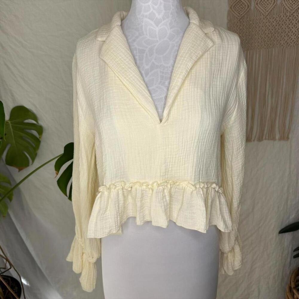 Bucket List Cream Ruffle Blouse with Long Sleeves
